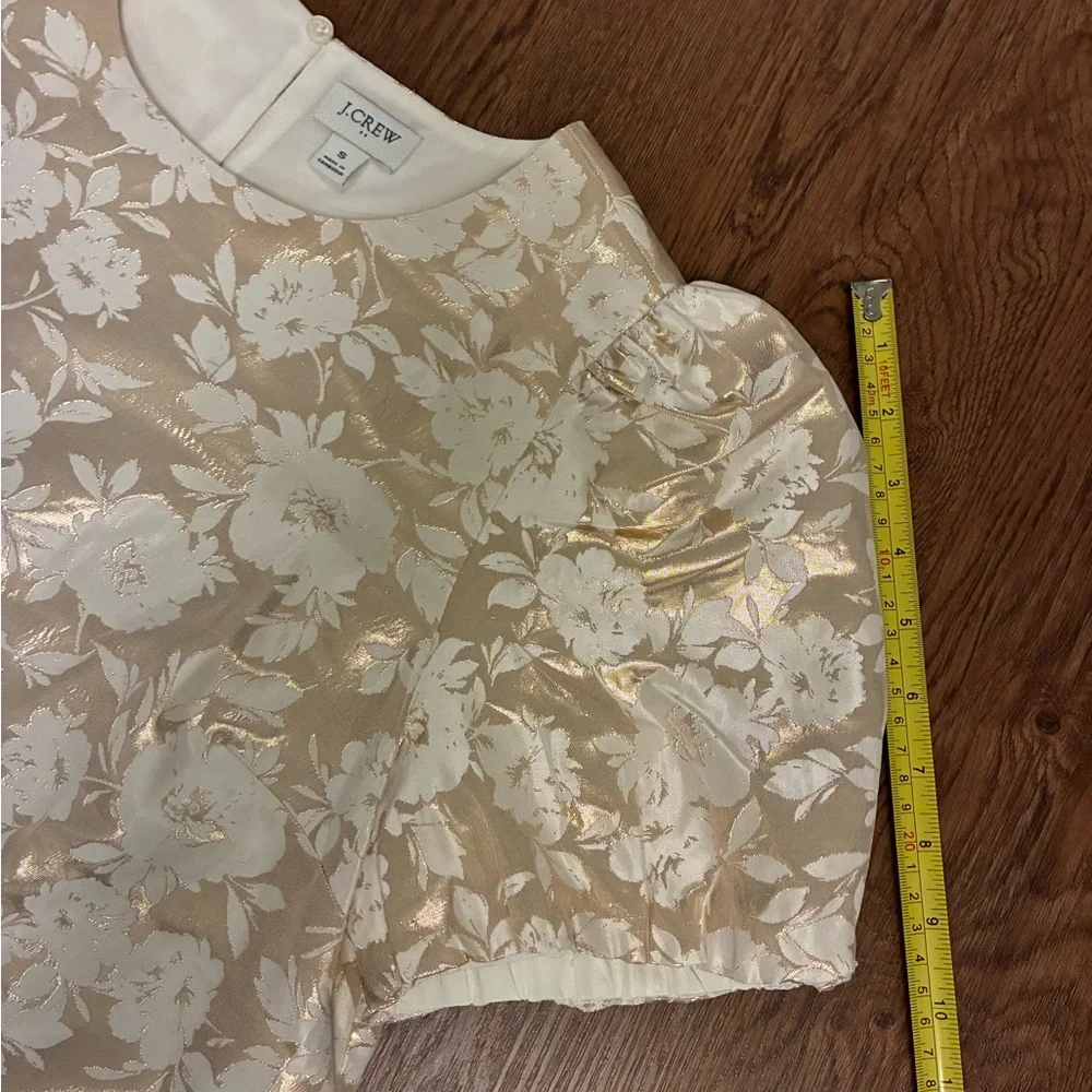 J. Crew Jacquard Puff-Sleeve in Ivory and Gold - Size S